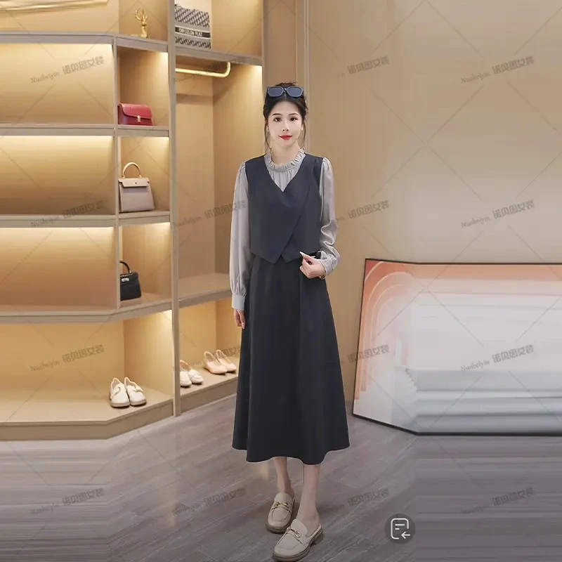 nuobeiyin/诺贝因秋季新款洋气假两件拼接气质长袖连衣裙 YE23250