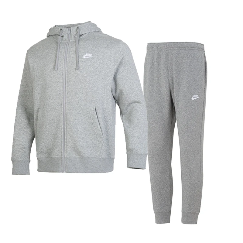 NIKE耐克男装灰色运动套装加绒保暖休闲健身训练上衣外套收口长裤