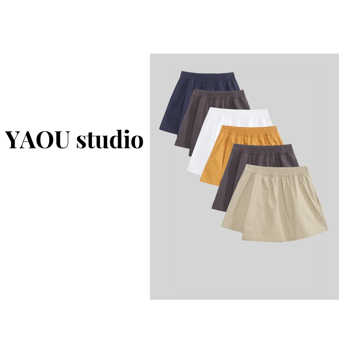 夏季新款高腰松紧腰拼接薄款显瘦半身裙设计感捏折休闲裙裤-6717