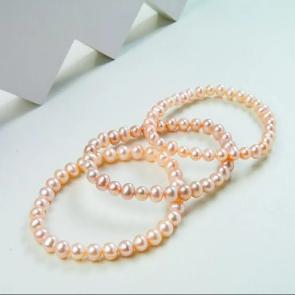 【鎏金粉】5-6MM天然淡水珍珠手链气质强光手串锦鲤色素圈DSL00916