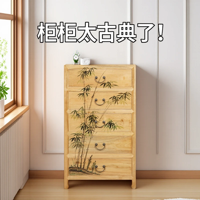 简约门厅客厅隔断复古做旧新中式斗柜5斗框架结构储物柜