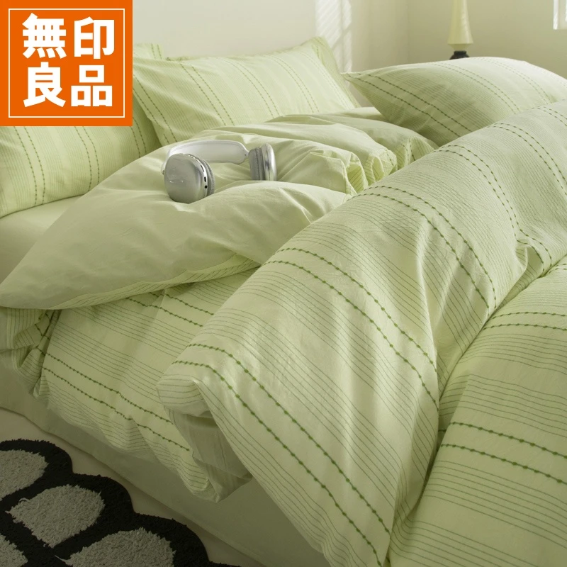 纯棉色织水洗棉三层纱波点简约套件小清新四件套2025新款棉被罩