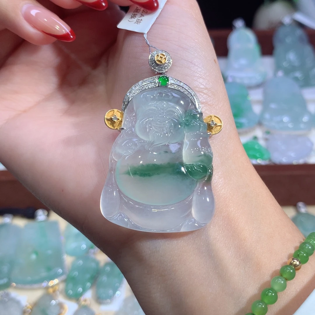 吊坠(不含链)18K金镶嵌翡翠