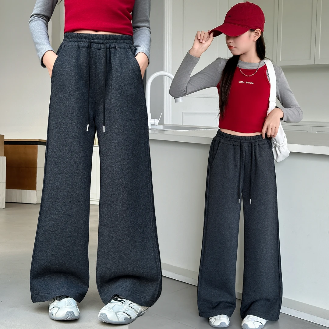 女童秋季时尚洋气立体工艺休闲裤2025新款大童高级感拉条折擀卫裤