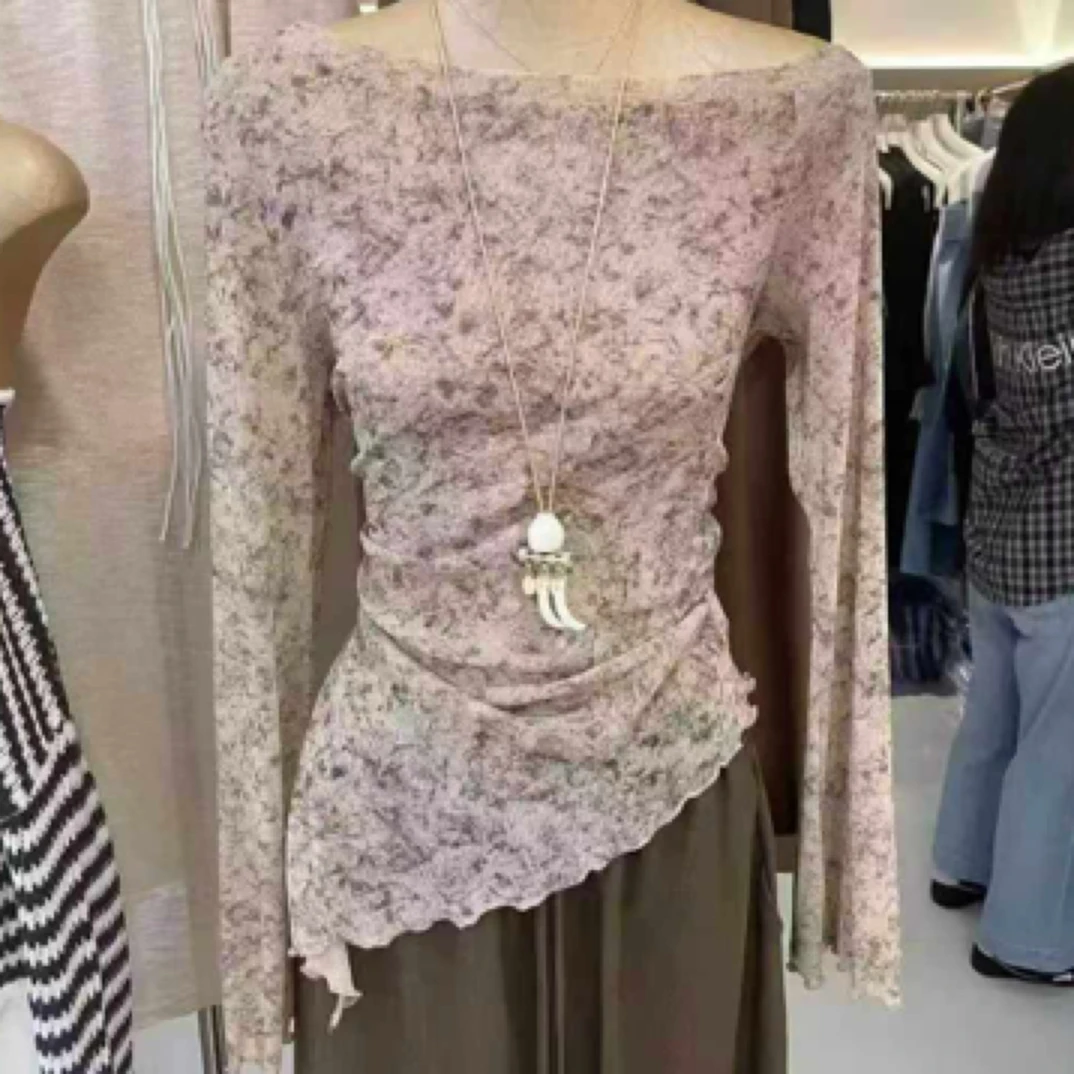 蕊蕊家斜肩开叉喇叭袖纱衣