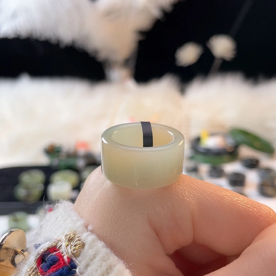 和田玉未镶嵌戒指k80晴水绿直切17.3mm