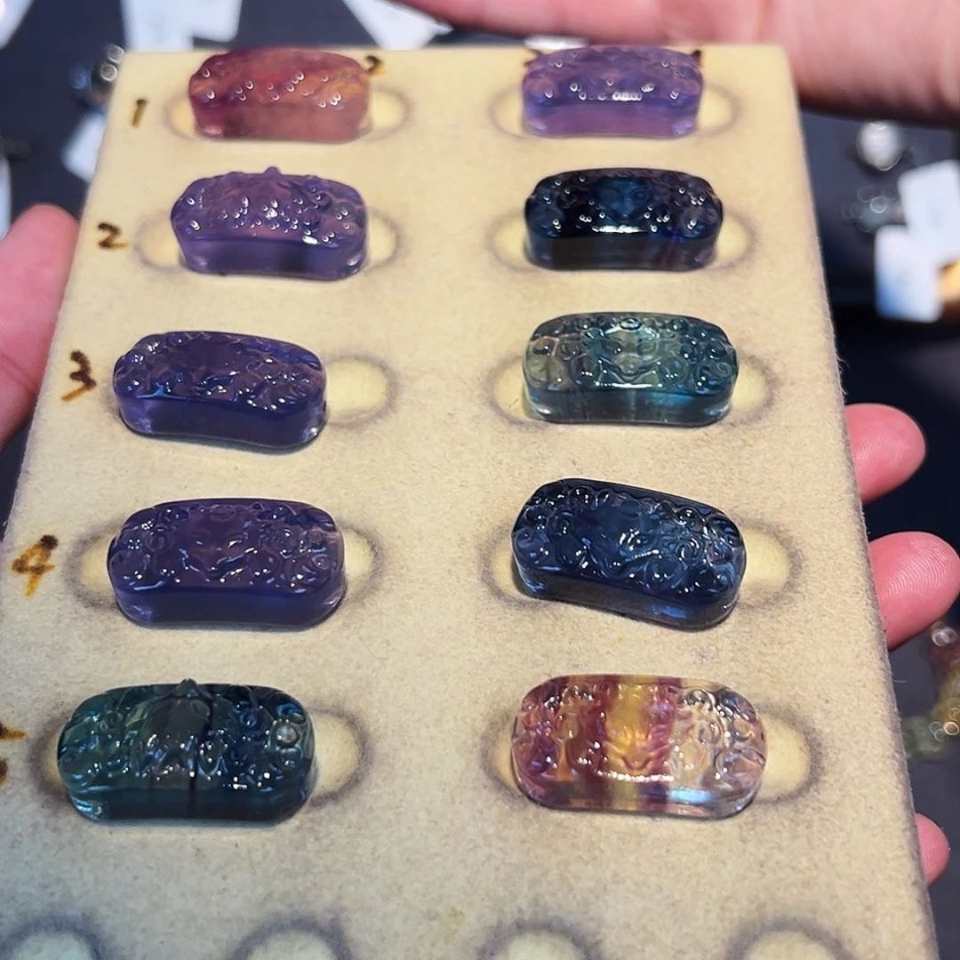 萤石大凤九手牌1颗银S925镶嵌多样性发其一