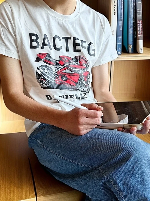 ins棉短袖男女T恤夏季漫画摩托印花潮牌青少年成年上衣服