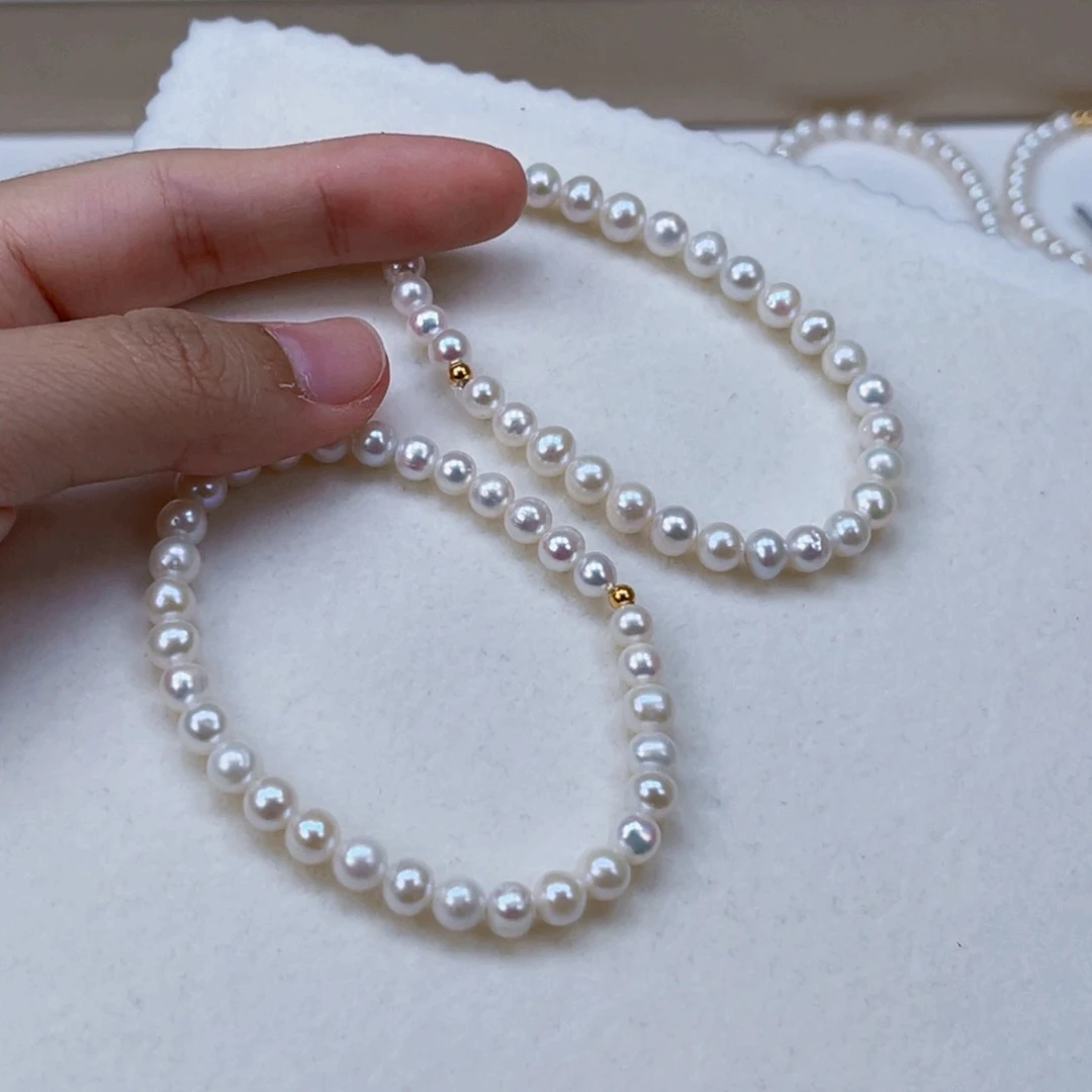 银S925镶嵌手绳淡水珍珠5-6天然淡水珍珠手链
