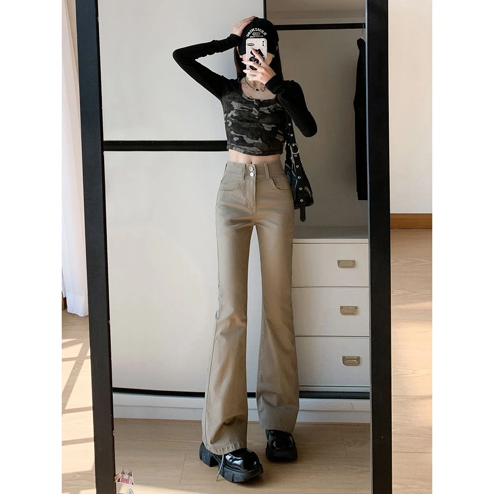 早秋新款#新款微喇牛仔裤女高腰宽松显瘦美拉德阔腿拖地裤子