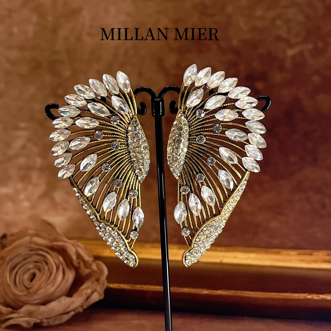 MillanMier 铜合金玻璃耳饰 【天使之翼】时尚气质百搭个性轻奢耳钉