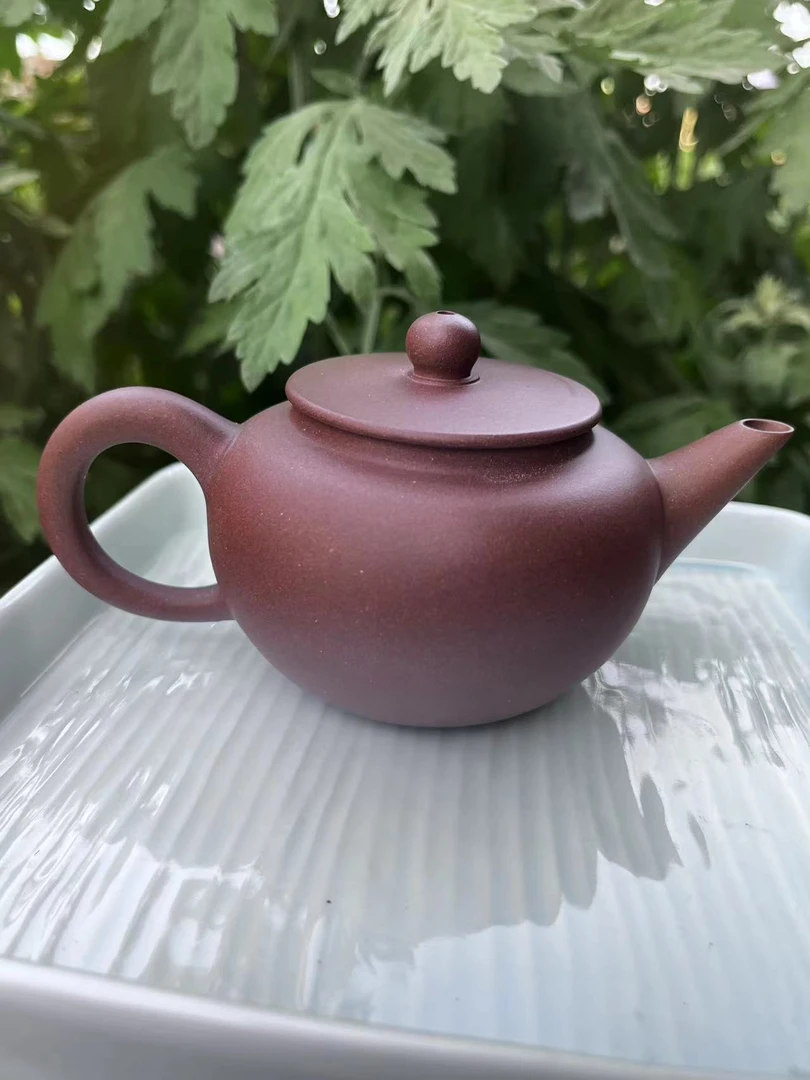 宜兴原矿老紫泥泥容量160cc水平壶全手工壶
