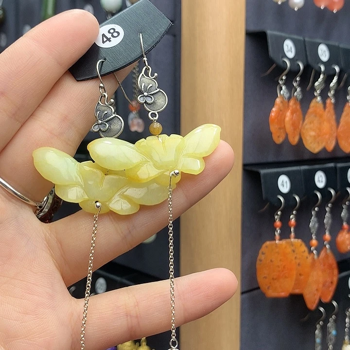 翡翠耳饰银S925镶嵌J****a65666