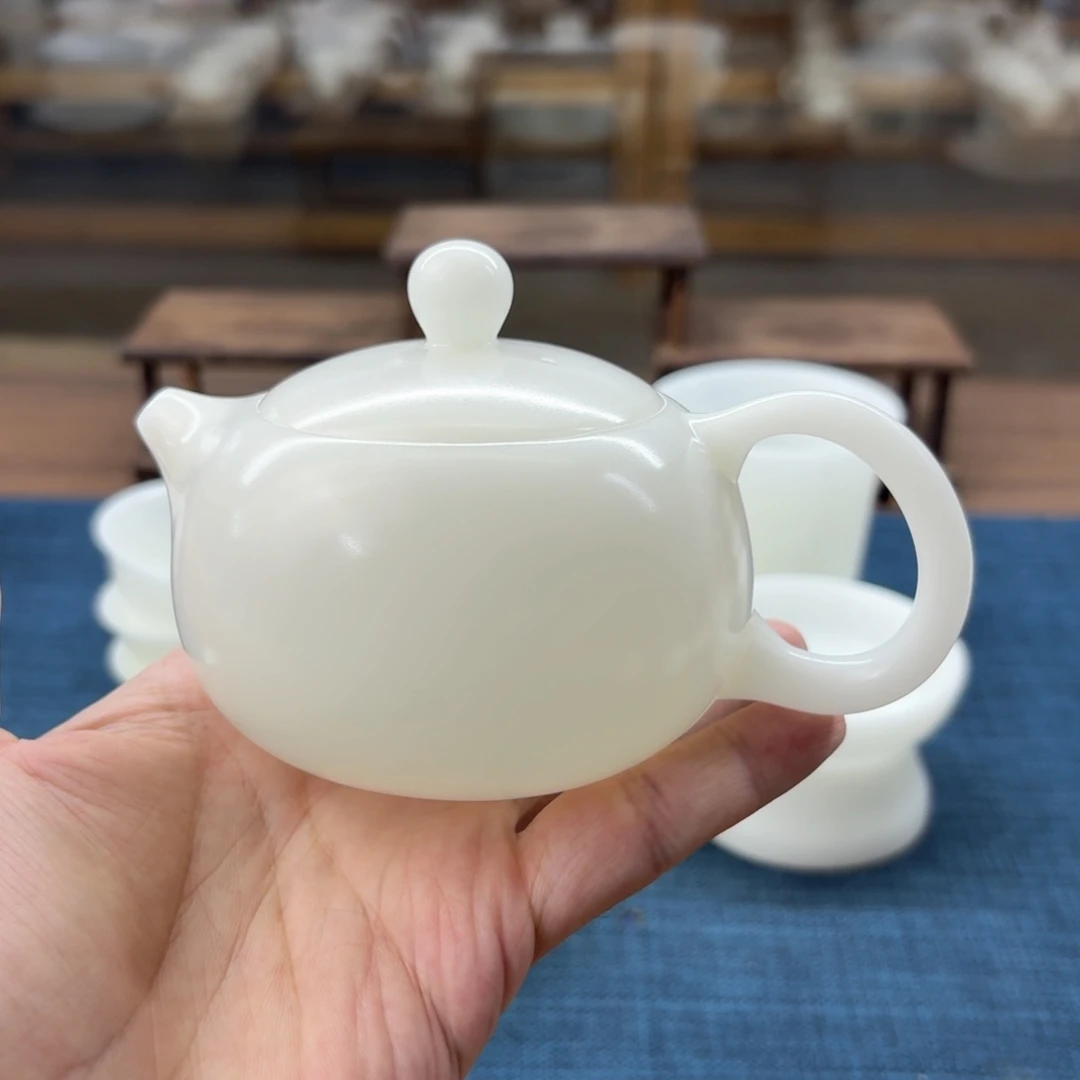 素烧璞玉冰种玉瓷茶具