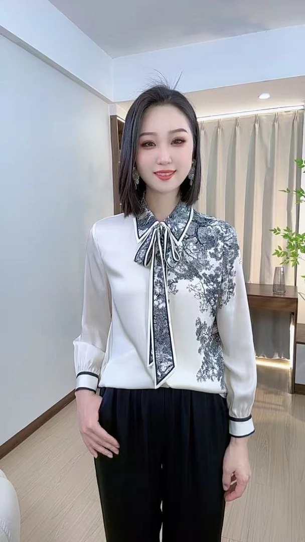 25年春夏翻领飘带双乔桑蚕丝衬衫LS24L874