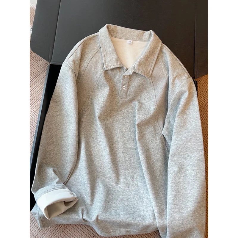 美式正肩polo衫男女款秋季曼巴棉重磅翻领卫衣长袖上衣内搭打底