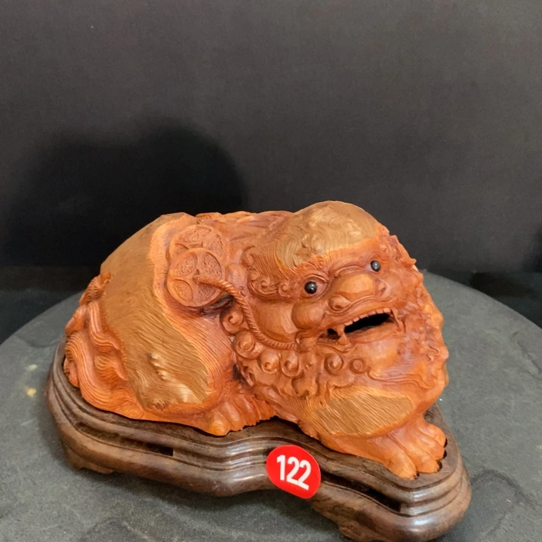 荔枝木红皮荔枝木狮子香炉摆件