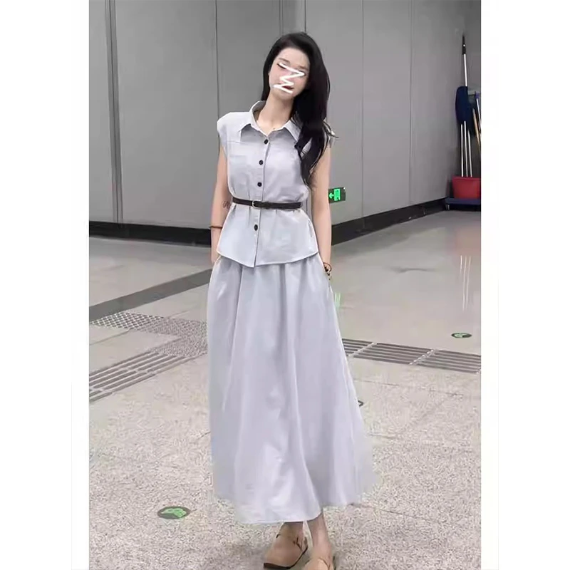 韩系高级设计感上班通勤穿搭套装2025夏日气质无袖马甲高腰半身裙