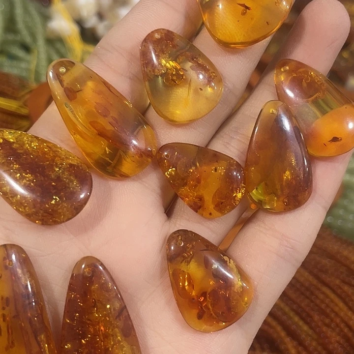合金玛瑙/玉髓珠宝半成品一个花珀水滴随机