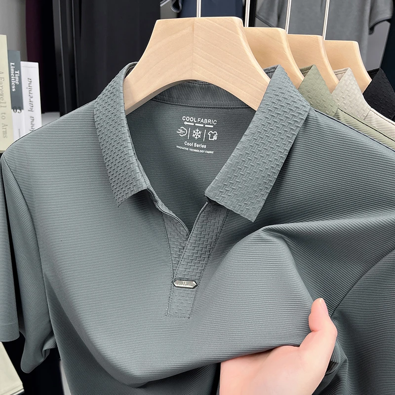 2025夏季新款短袖男t恤翻领薄款男士半袖无痕宽松休闲POLO衫潮流