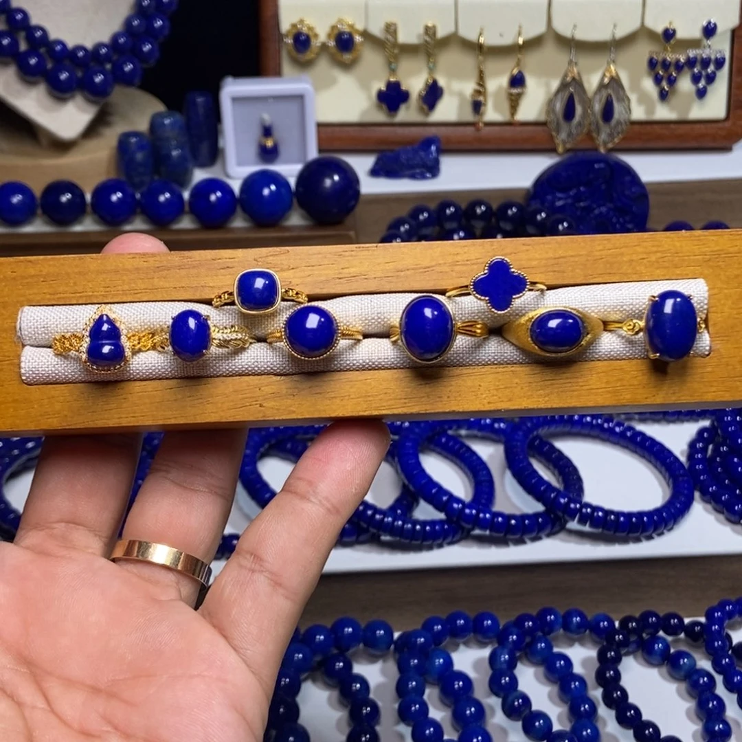 青金石银S925镀金镶嵌戒指多样性发一 下单备注款式