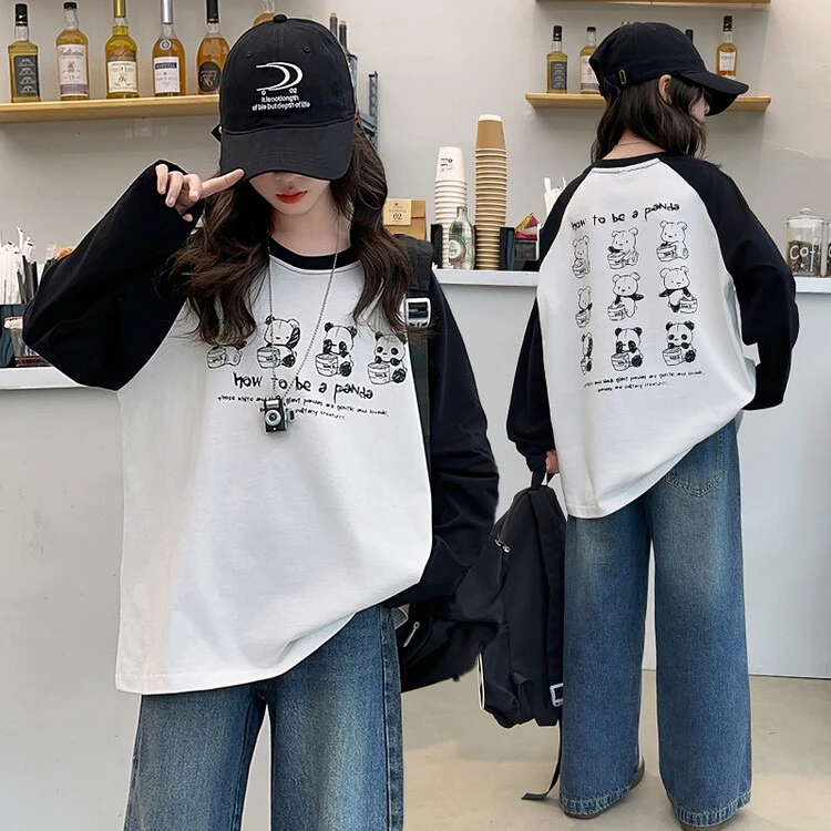 2025春季新款女童圆领长袖小熊印花打底衫春秋T恤显瘦FASHI百搭