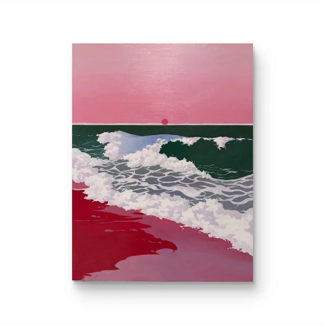 【  粉色海滩 】“75*100” No.293 纯手绘挂画