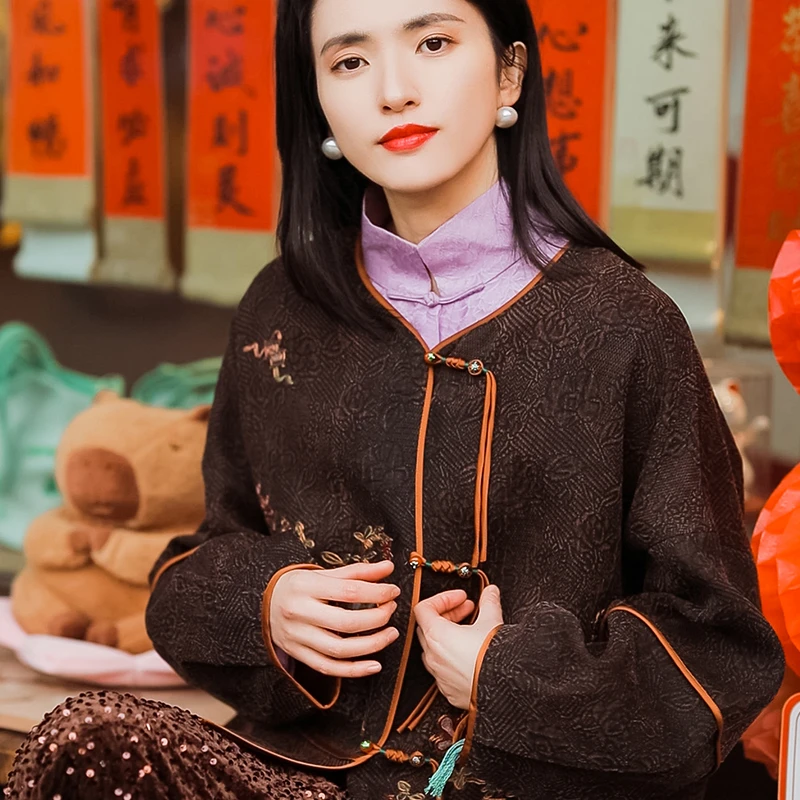 复古日记“平平安安”100榨蚕丝中式盘金绣花轻国风外套25EW639