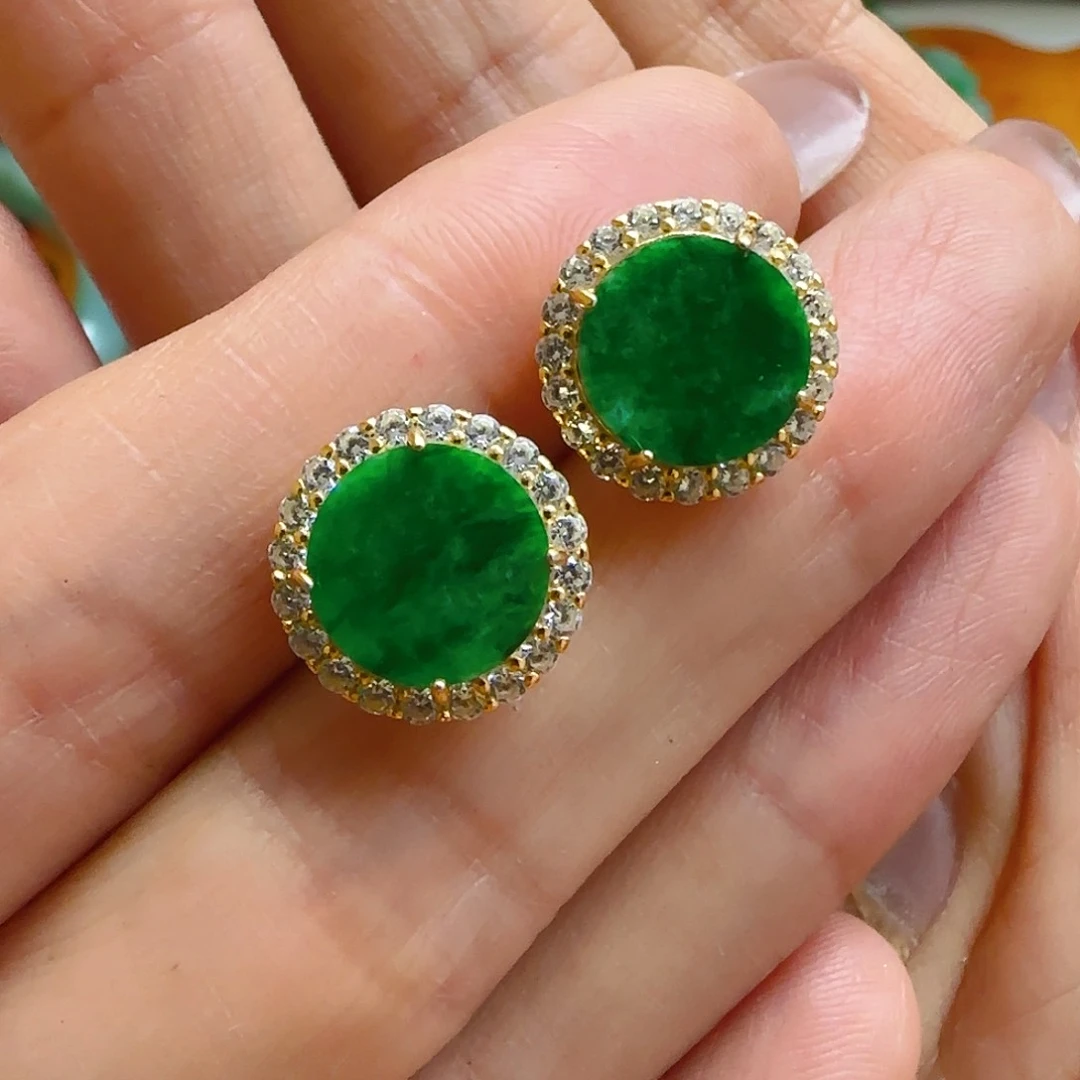 翡翠耳饰银S925镶嵌仪*感翡翠240