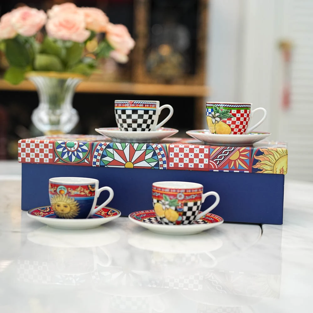 新年新款轻奢新骨瓷西西里系列咖啡杯碟下午茶茶具 四件套#SKU273