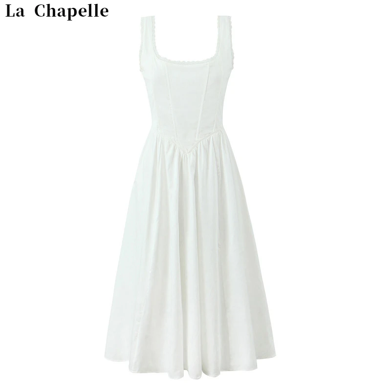 La Chapelle/拉夏贝尔法式浪漫白月光蕾丝花边长裙女夏季后背交叉