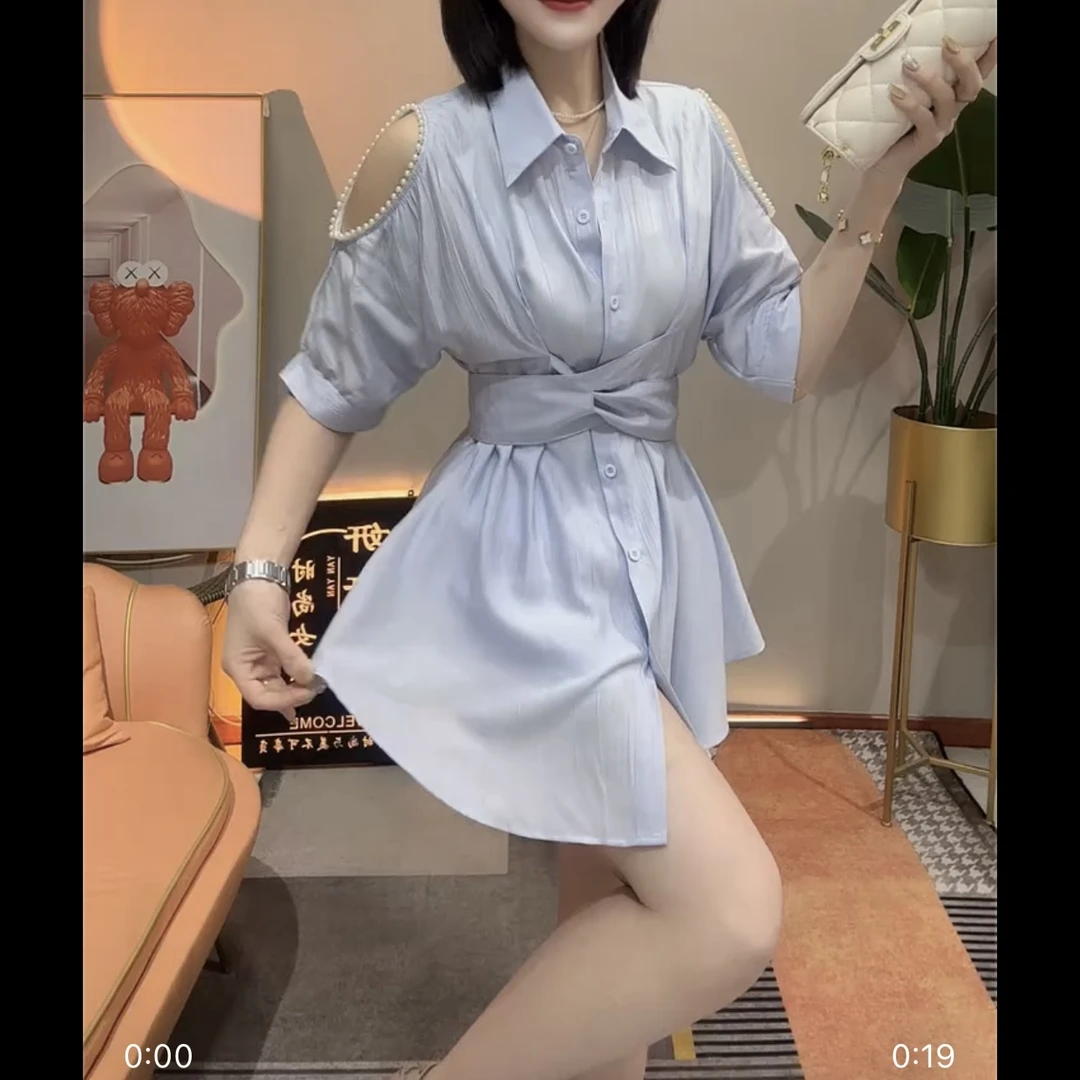 新款露肩收腰显瘦短裤套装两件套