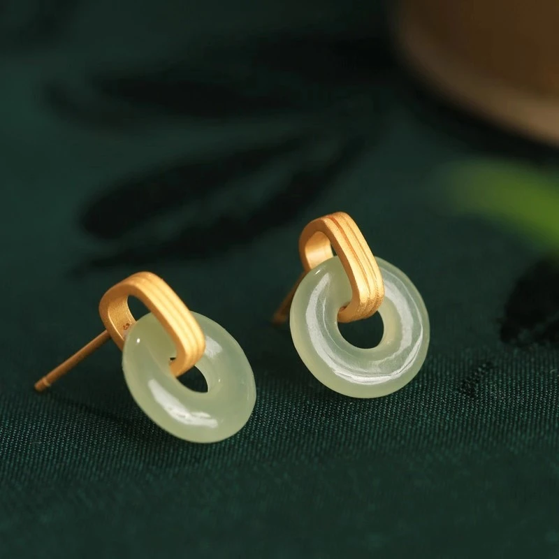 镀18K万能耳坠平安扣甜甜圈耳环女新中式diy材料配件耳饰空托百搭