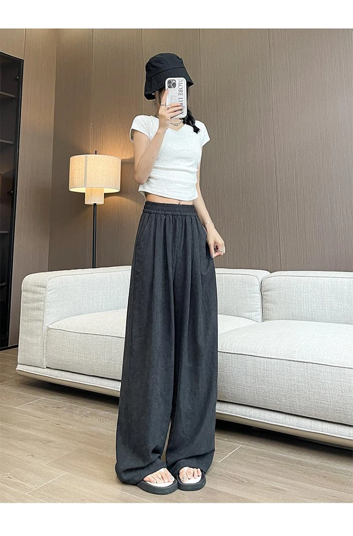 【正版太空棉+运费险】春夏新款高级太空棉美式休闲卫裤阔腿拖地裤