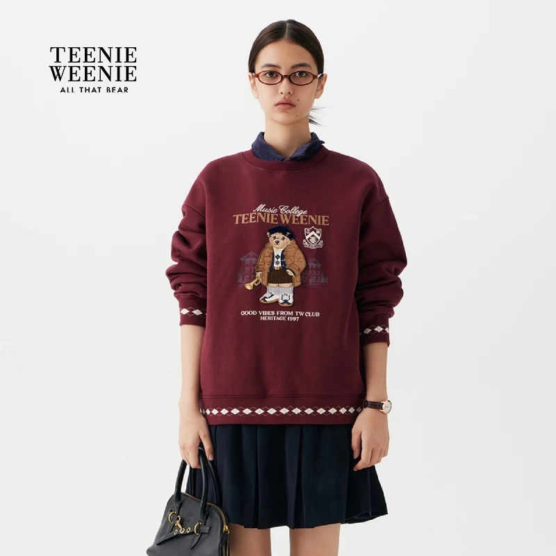 TeenieWeenie小熊女装25冬格纹图案拼接时髦圆领上衣TTMA258TCCK