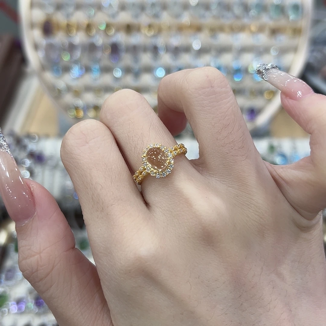 黄晶戒指银S925镶嵌