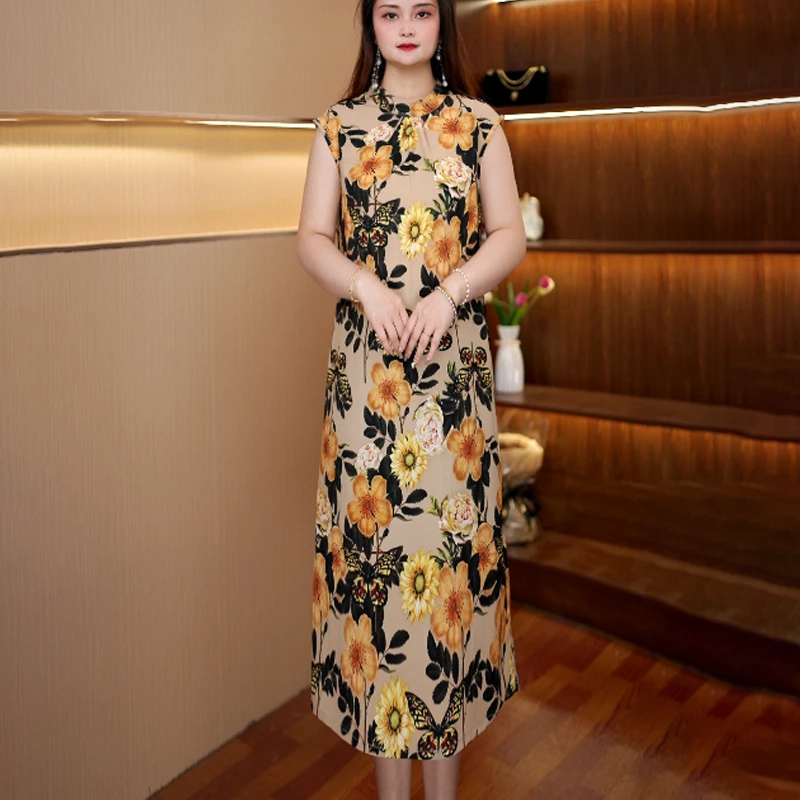 [橘色大花]新款百搭显瘦连衣裙女中长款121