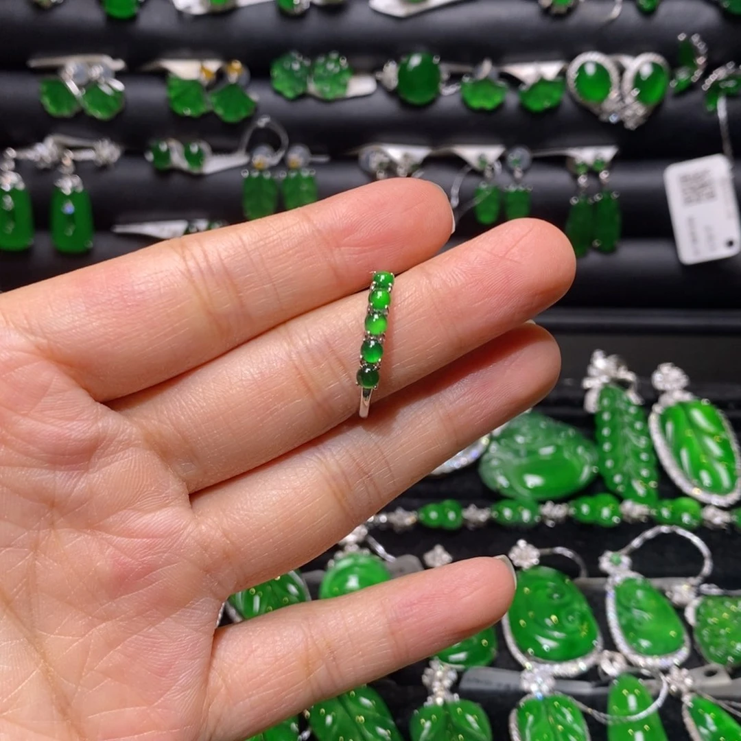 翡翠戒指银S925镶嵌排戒