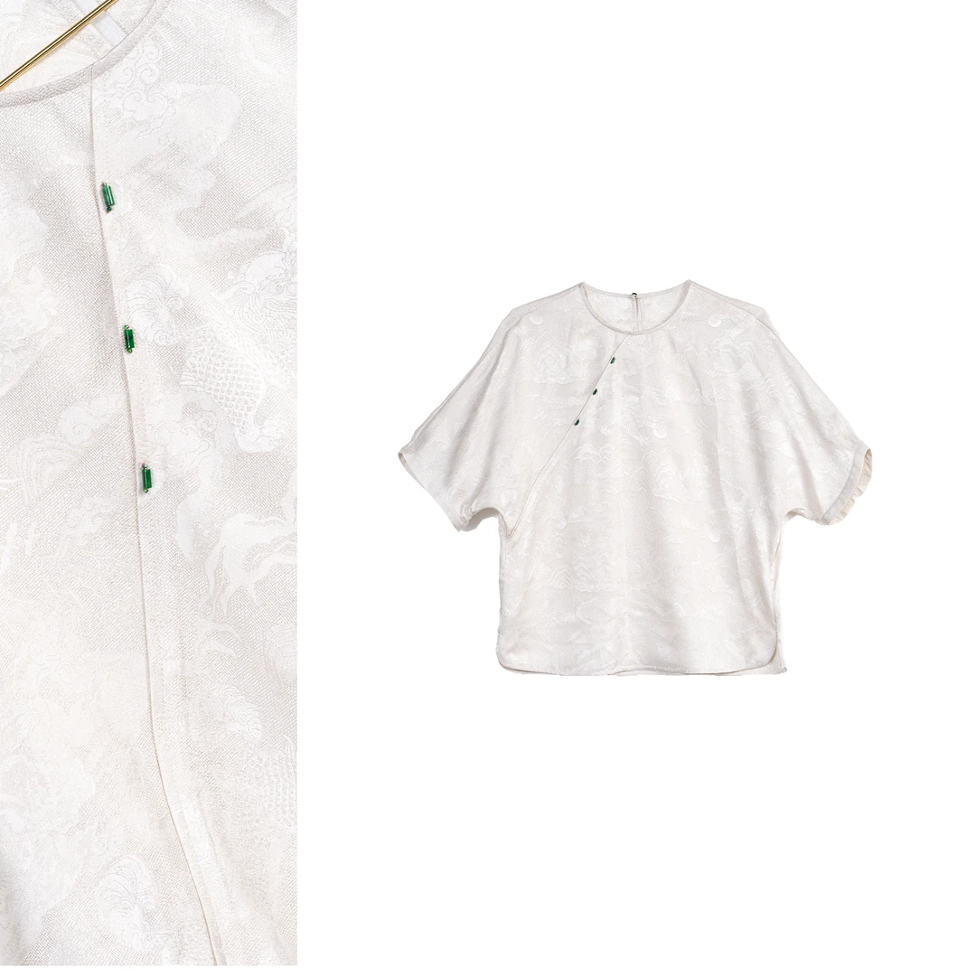 2025新款新中式白色山水提花小衫-LY-036