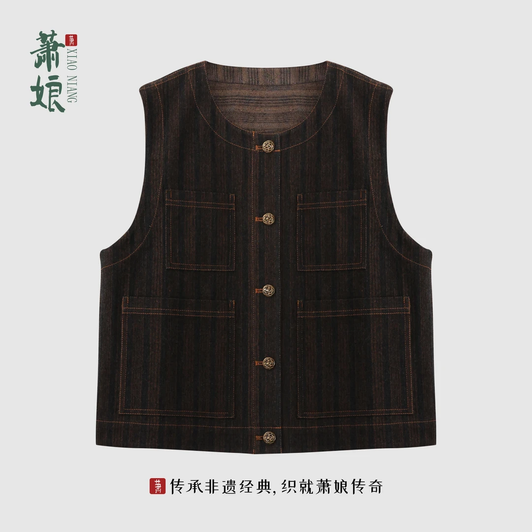萧娘【元来】牛仔棉新中式马甲潮流宽松百搭国风休闲马夹XN3107