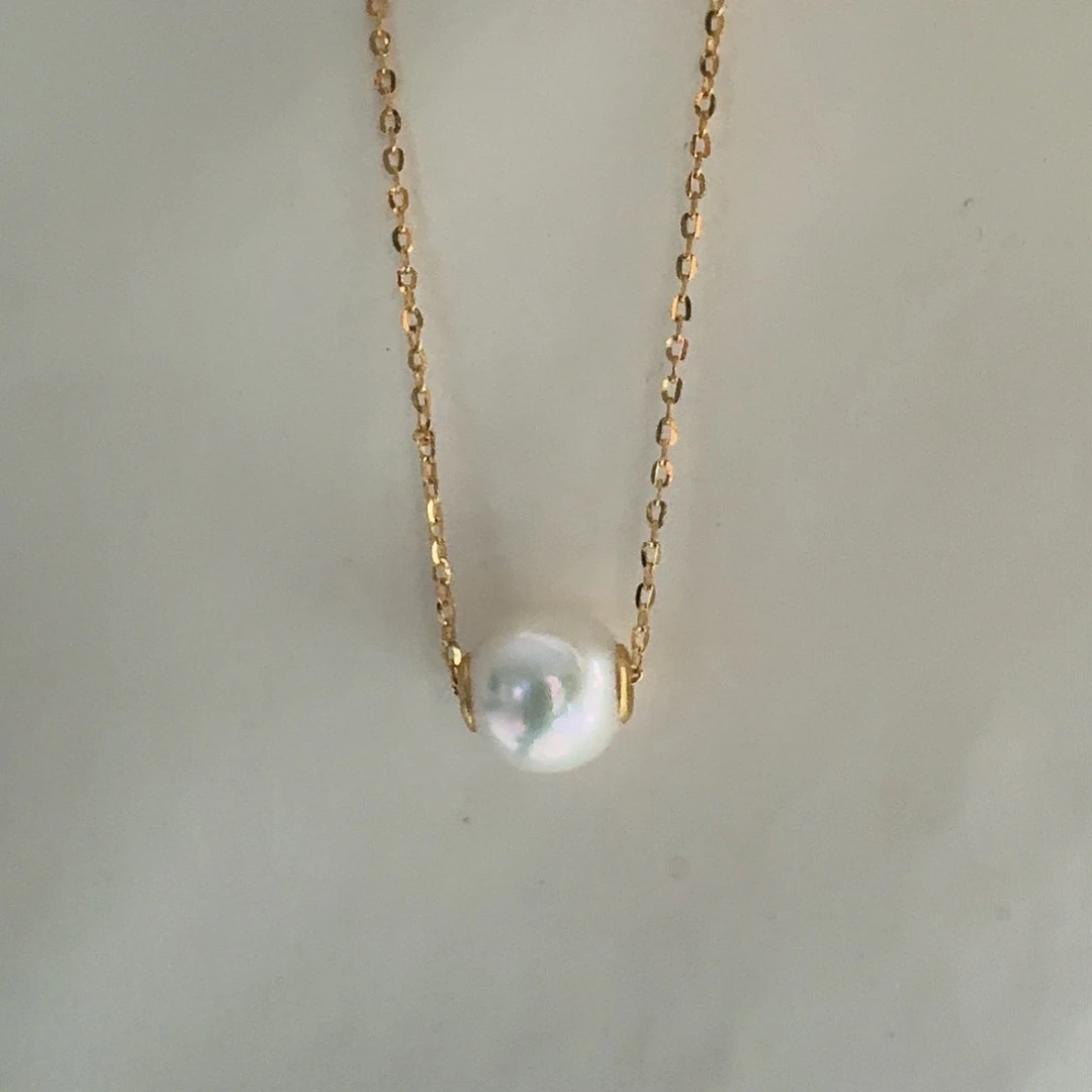 淡水珍珠银S925镶嵌颈饰9-10mm 路路通