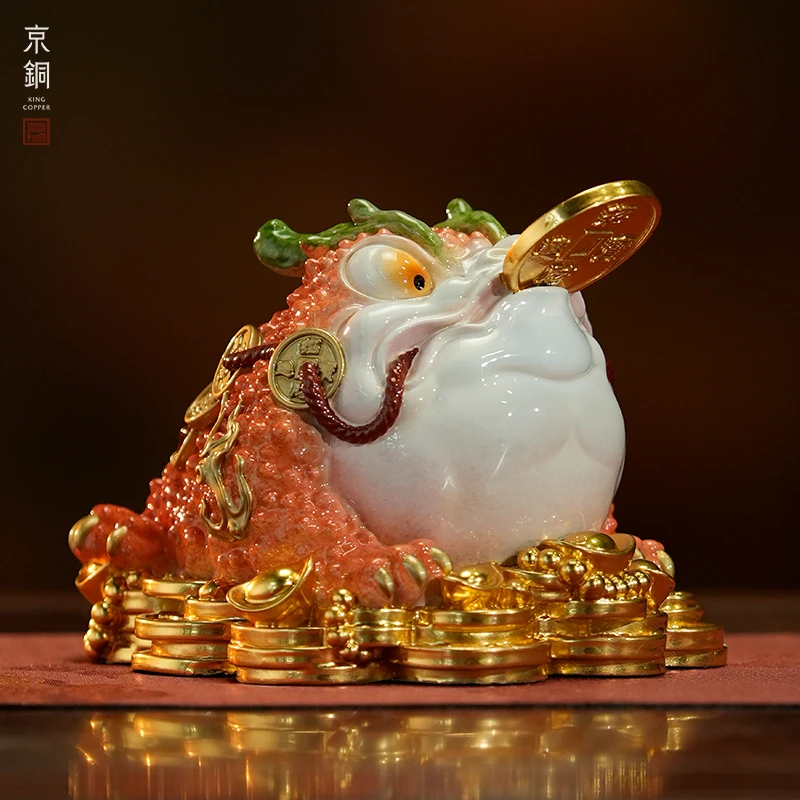 京铜三足金蝉办公室居家摆件手工铸造真金箔贴金玄关客厅店铺