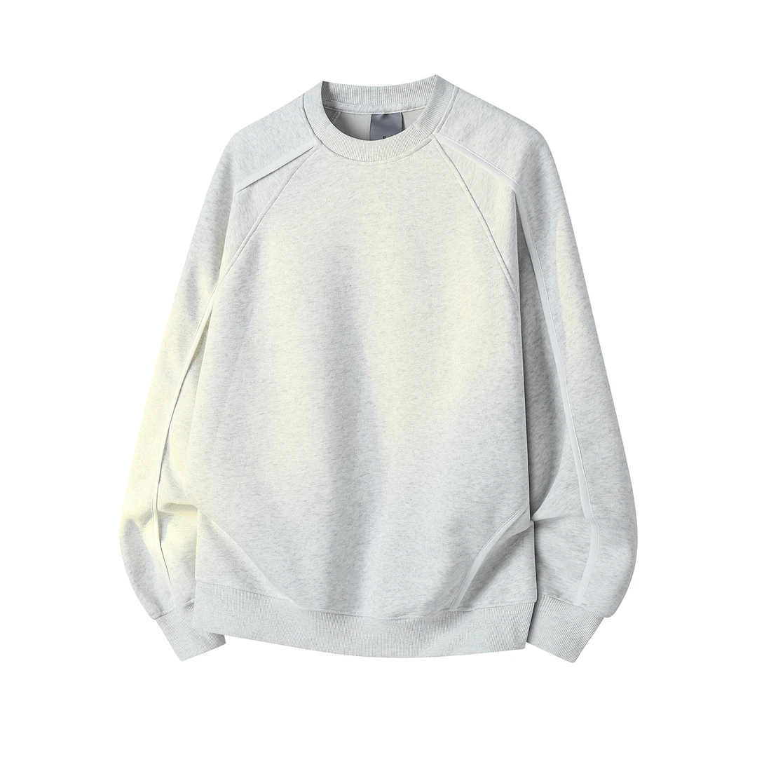 2025新款加厚秋冬季男青少年圆领卫衣纯色美式高街拼接打底卫衣