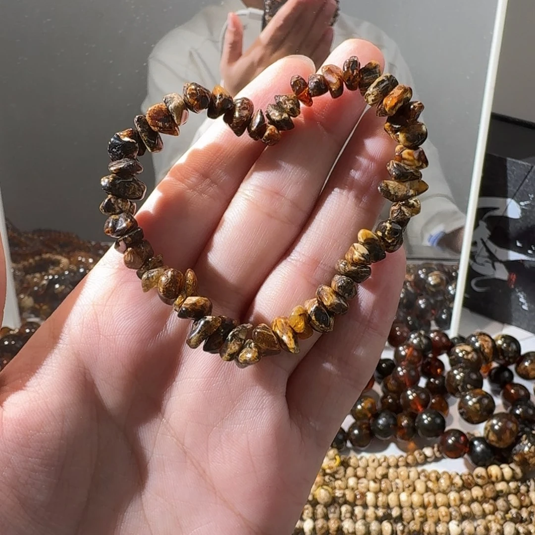 琥珀未镶嵌裸石抚顺琥珀随性原矿手链