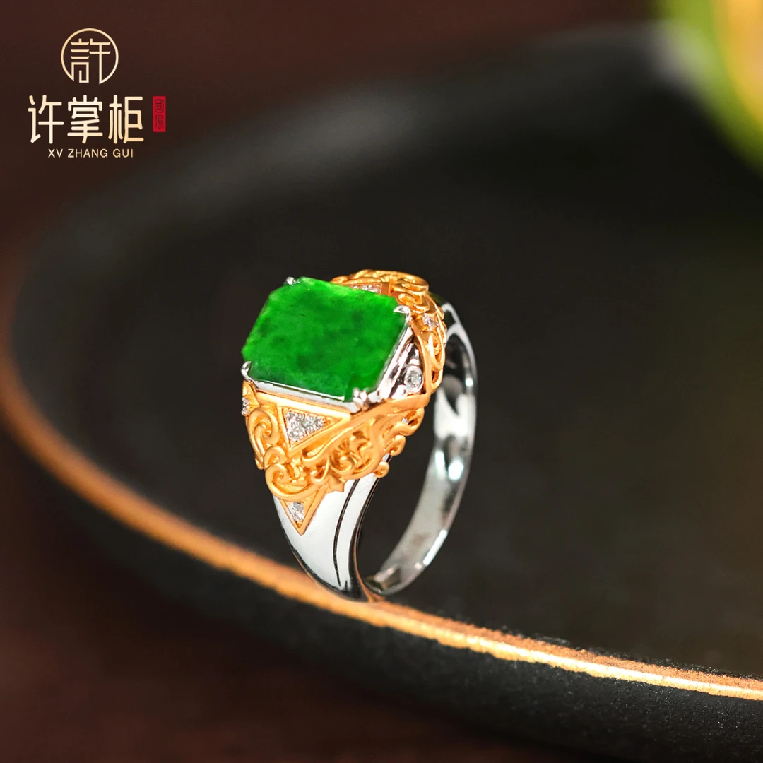 YGY｜18K金翡翠方牌戒指天然缅甸翡翠A货原创设计精致百搭X