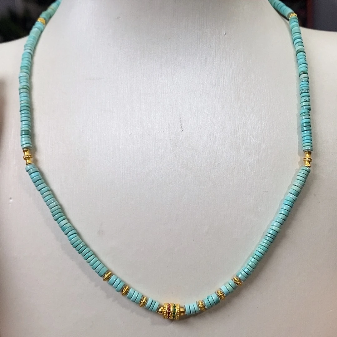 绿松石银S925镀金镶嵌珠宝奇石定位珠合金