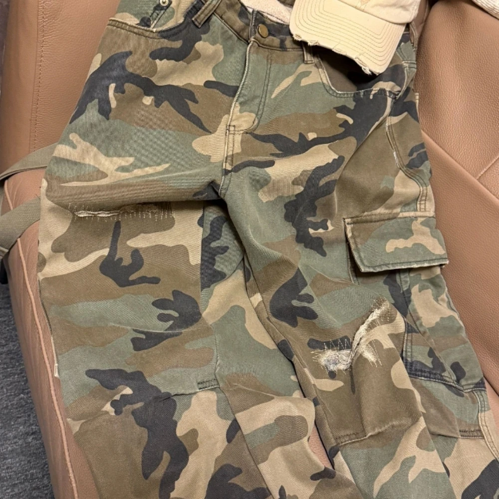 【加绒加厚】重磅手工割破复古军事战服迷彩裤工装裤男女款1001