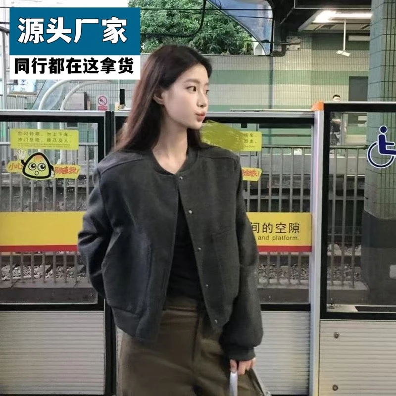 梵乐芬美式秋季短款复古外套灰色2025新款设计宽松休闲棒球夹克上