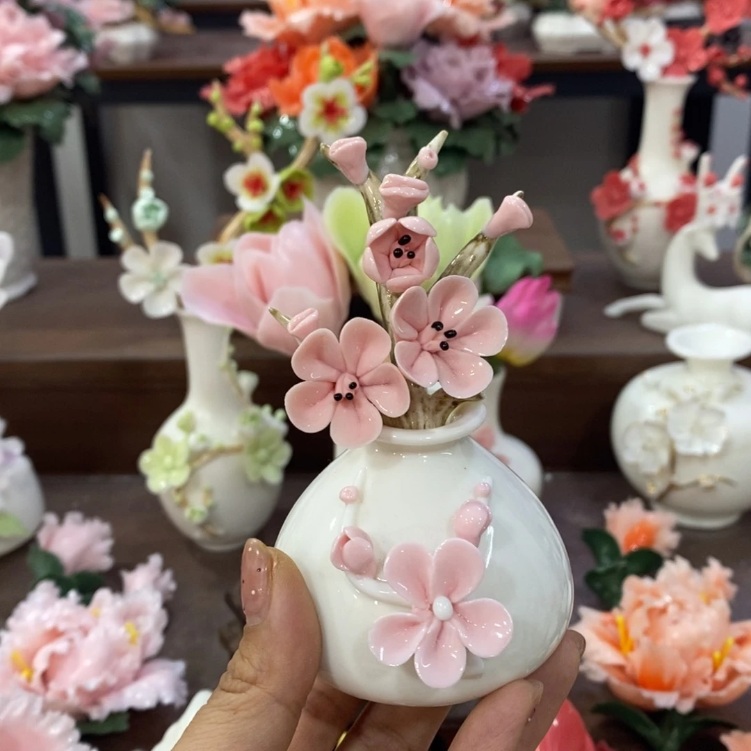 摆件陶瓷手工花摆件