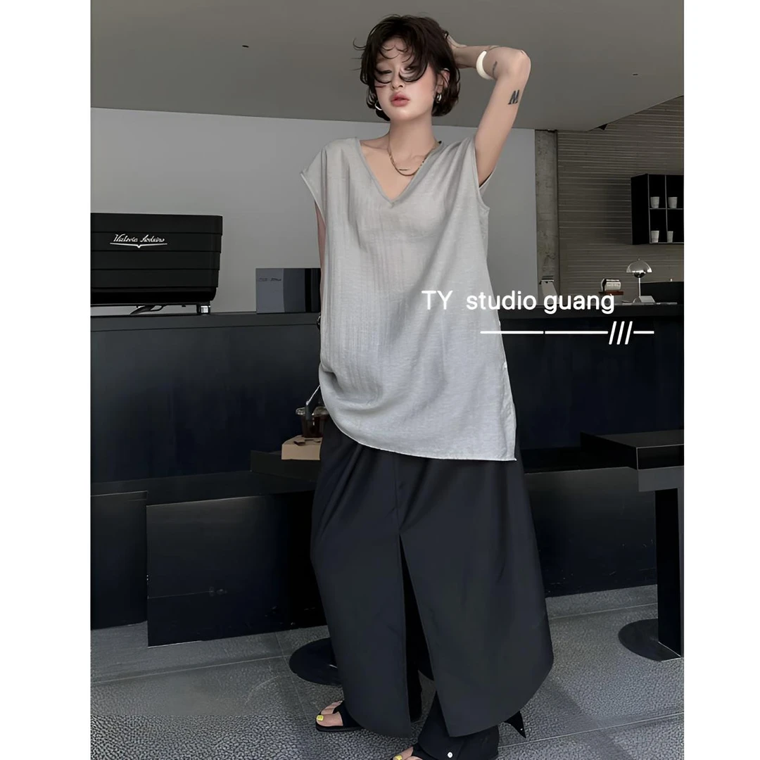 半袖欧货宽松无袖薄款洋气衣服女夏季